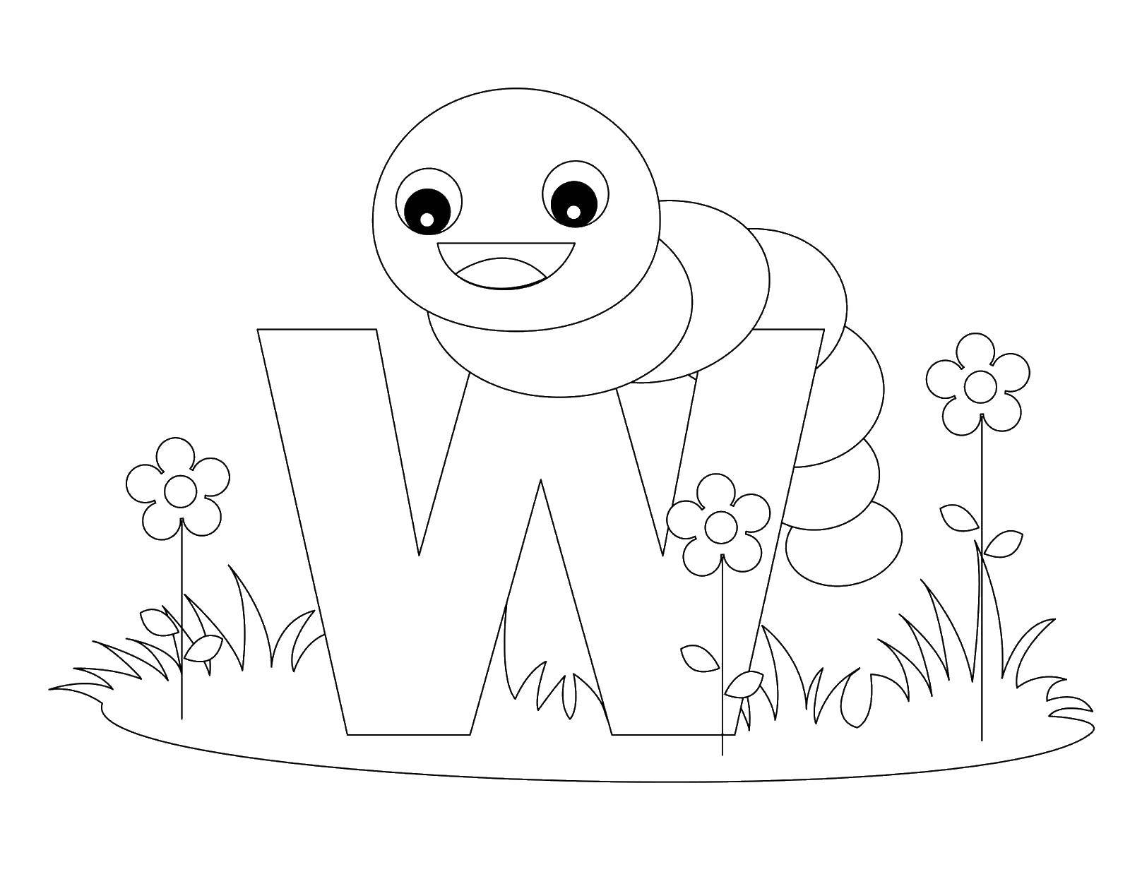 Online coloring pages coloring page the worm h english alphabet download print coloring page