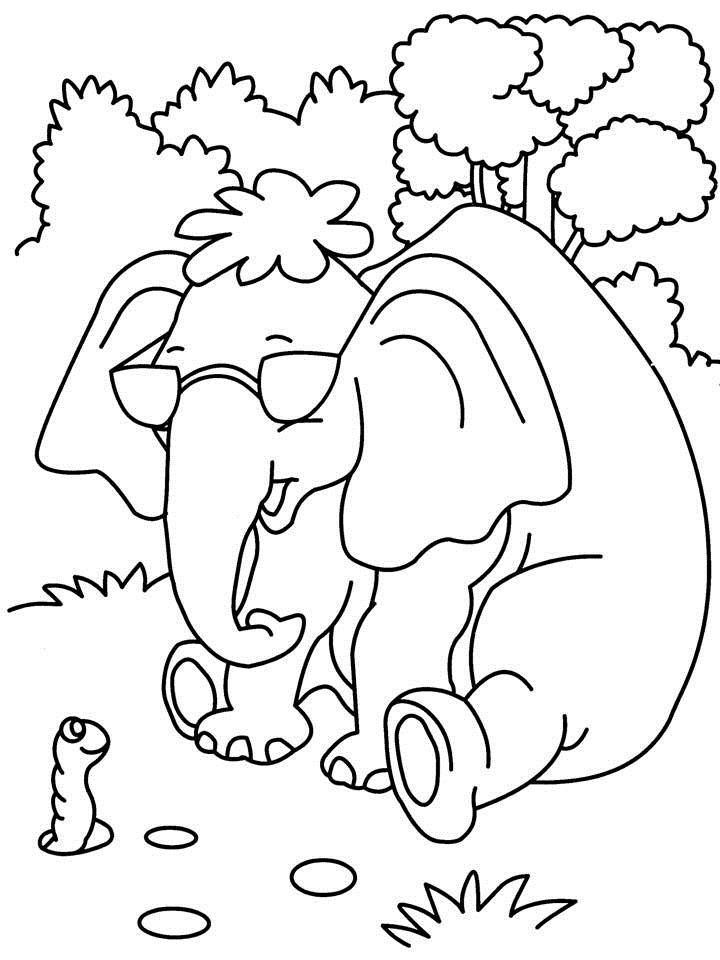 Elephant and worm coloring printable page