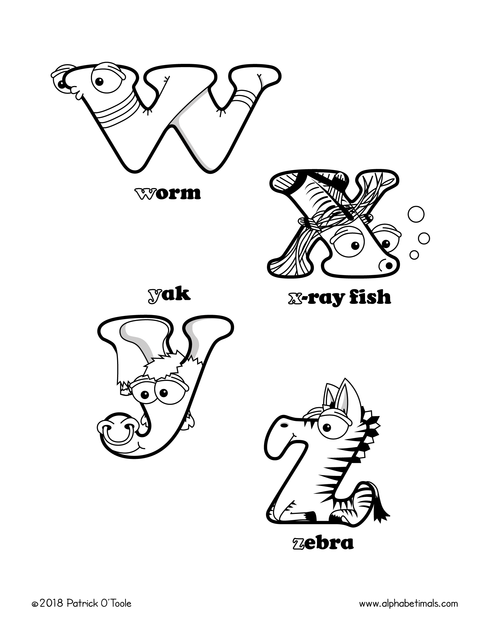 Printable coloring pages lowercase letters animals