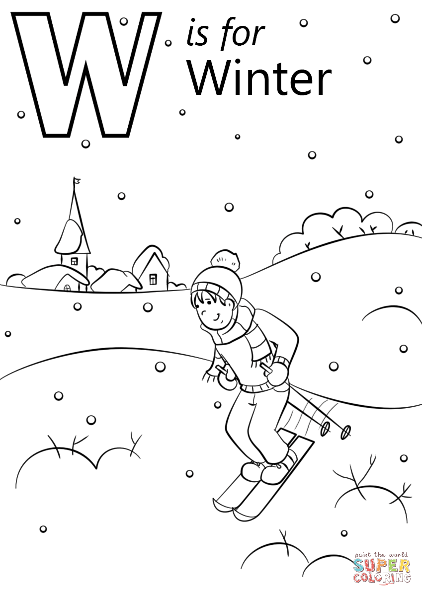 W is for worm coloring page