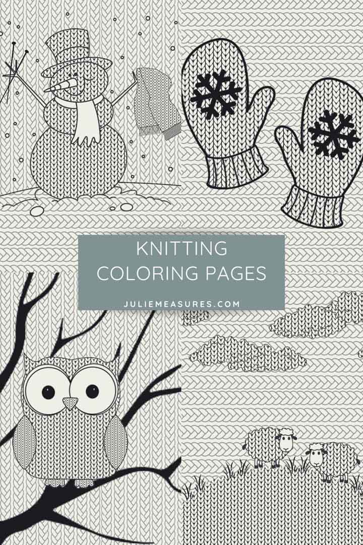 Printable coloring pages for yarn lovers with a knitting theme