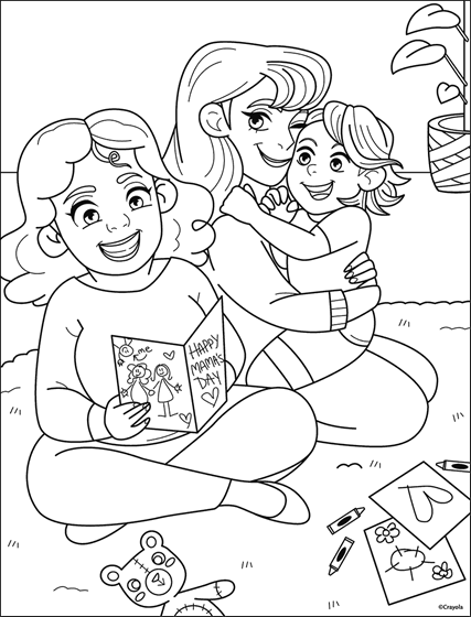Mothers day with two moms coloring page