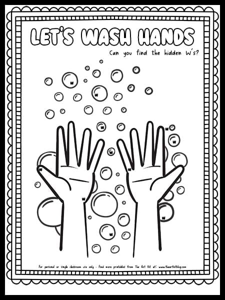 Free hand washing coloring page find the hidden letter ws â the art kit