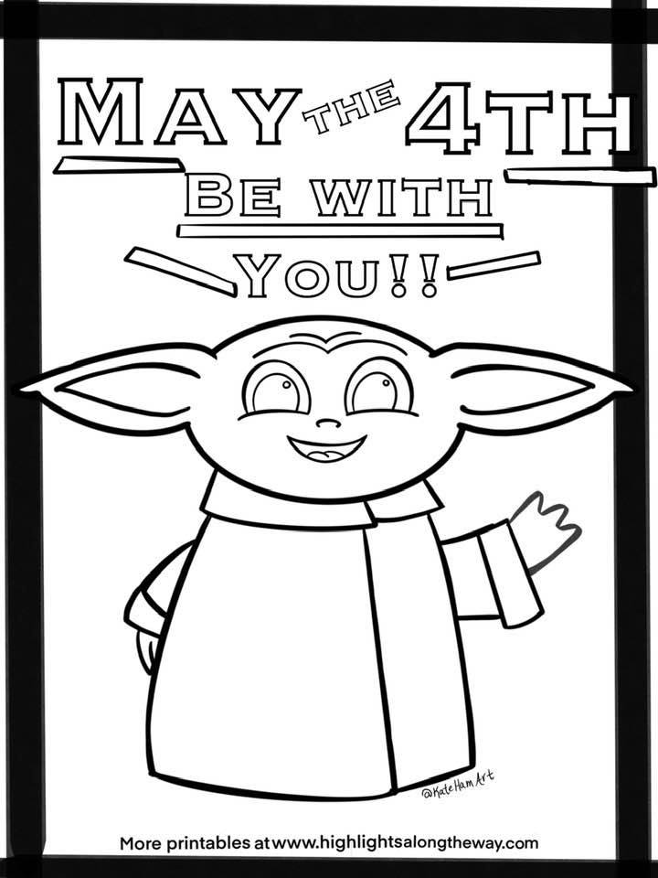May the th be with you baby yoda printable coloring sheet