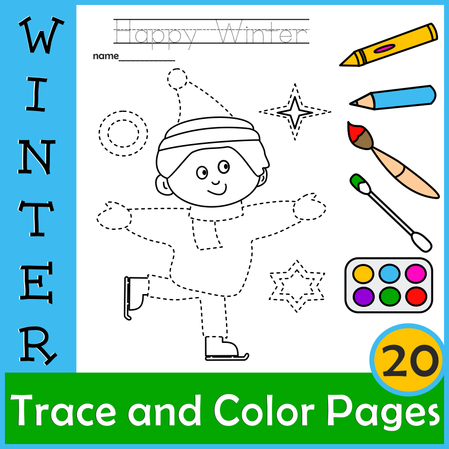 Winter trace and color pages fine motor skills pre