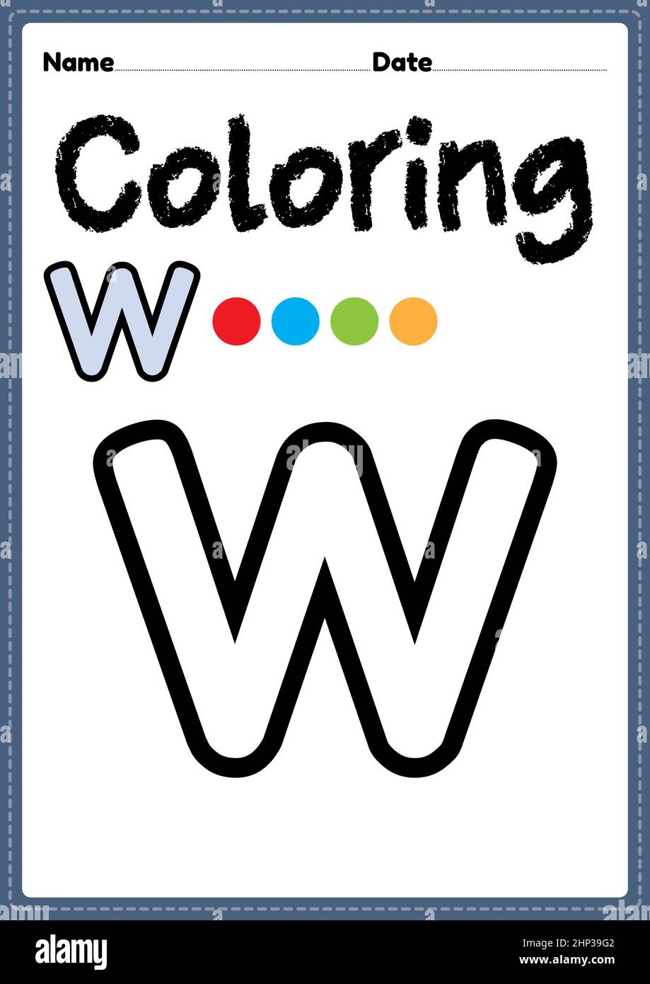Letter w alphabet coloring page for preschool kindergarten montessori kids to learn and practice writing drawing and coloring activities to develo stock photo