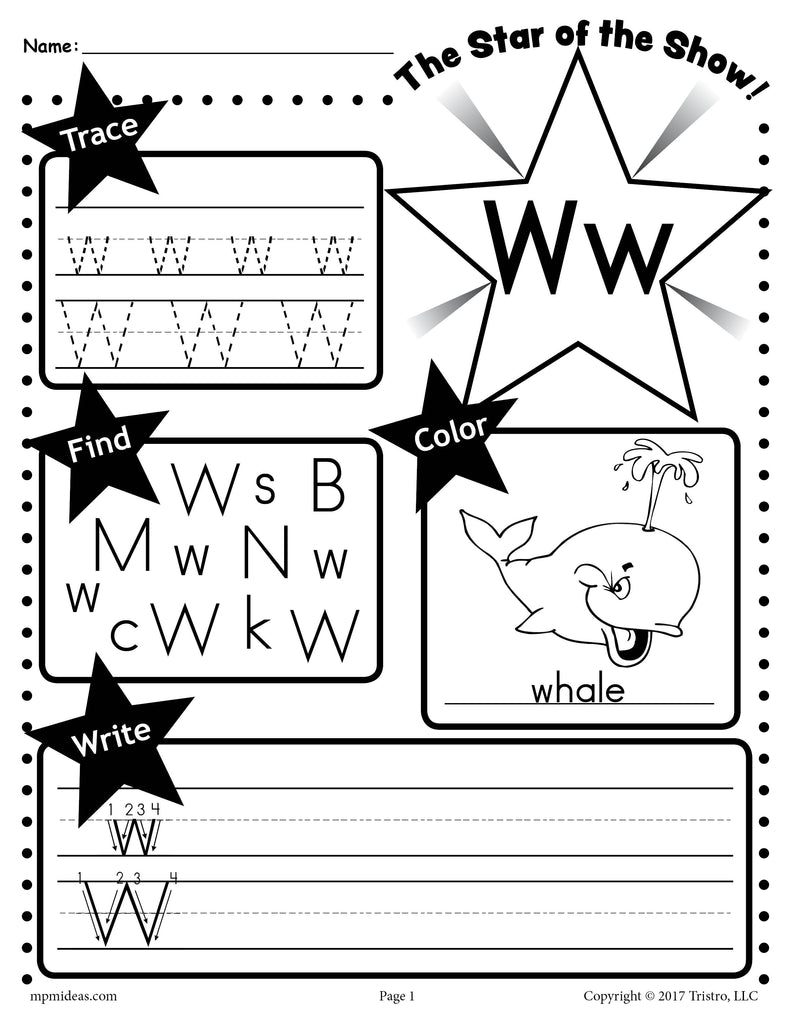 Letter w worksheet tracing coloring writing more â