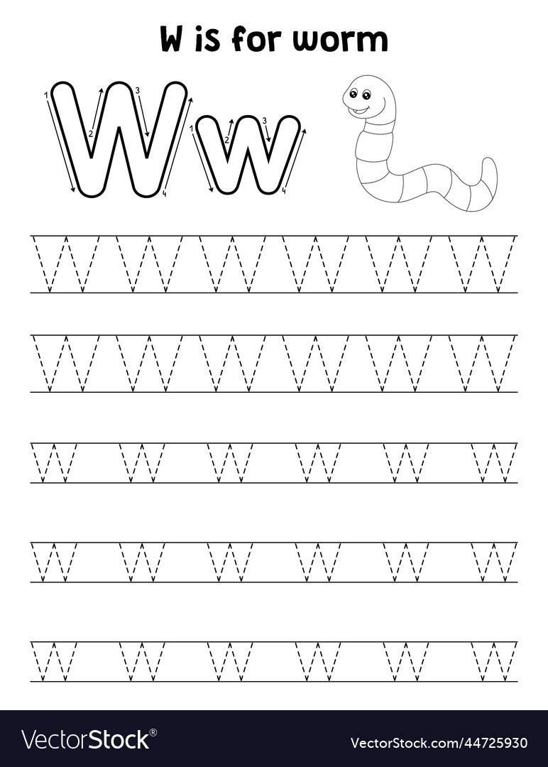Worm animal tracing letter abc coloring page w vector image