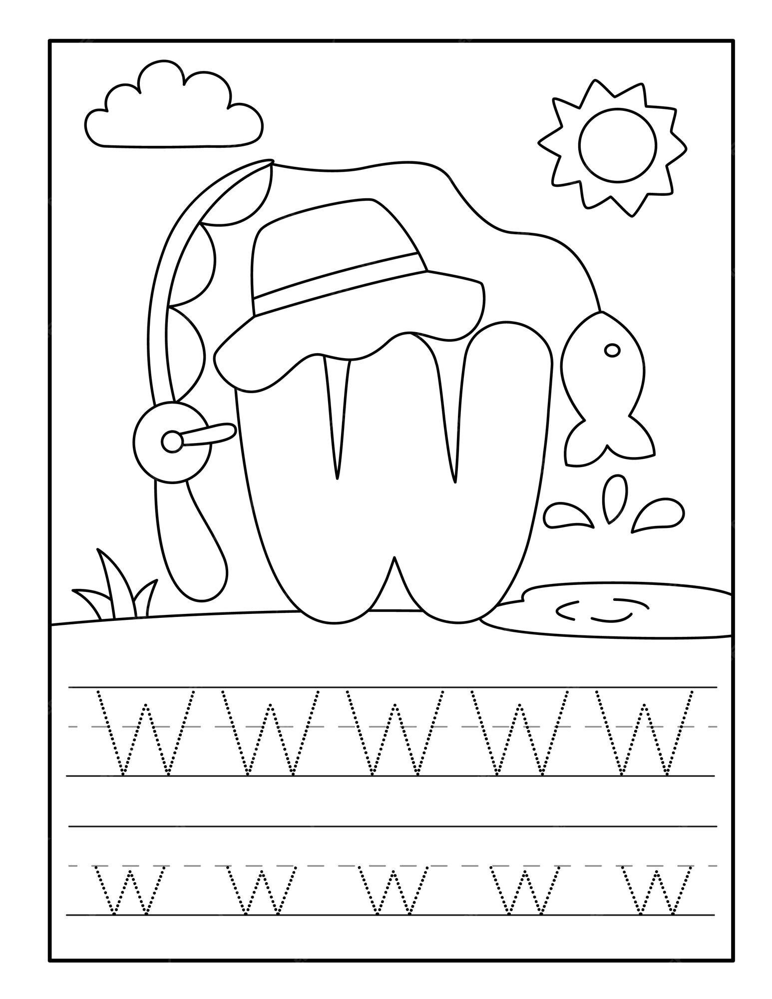 Premium vector fishing alphabet coloring pages for toddlers