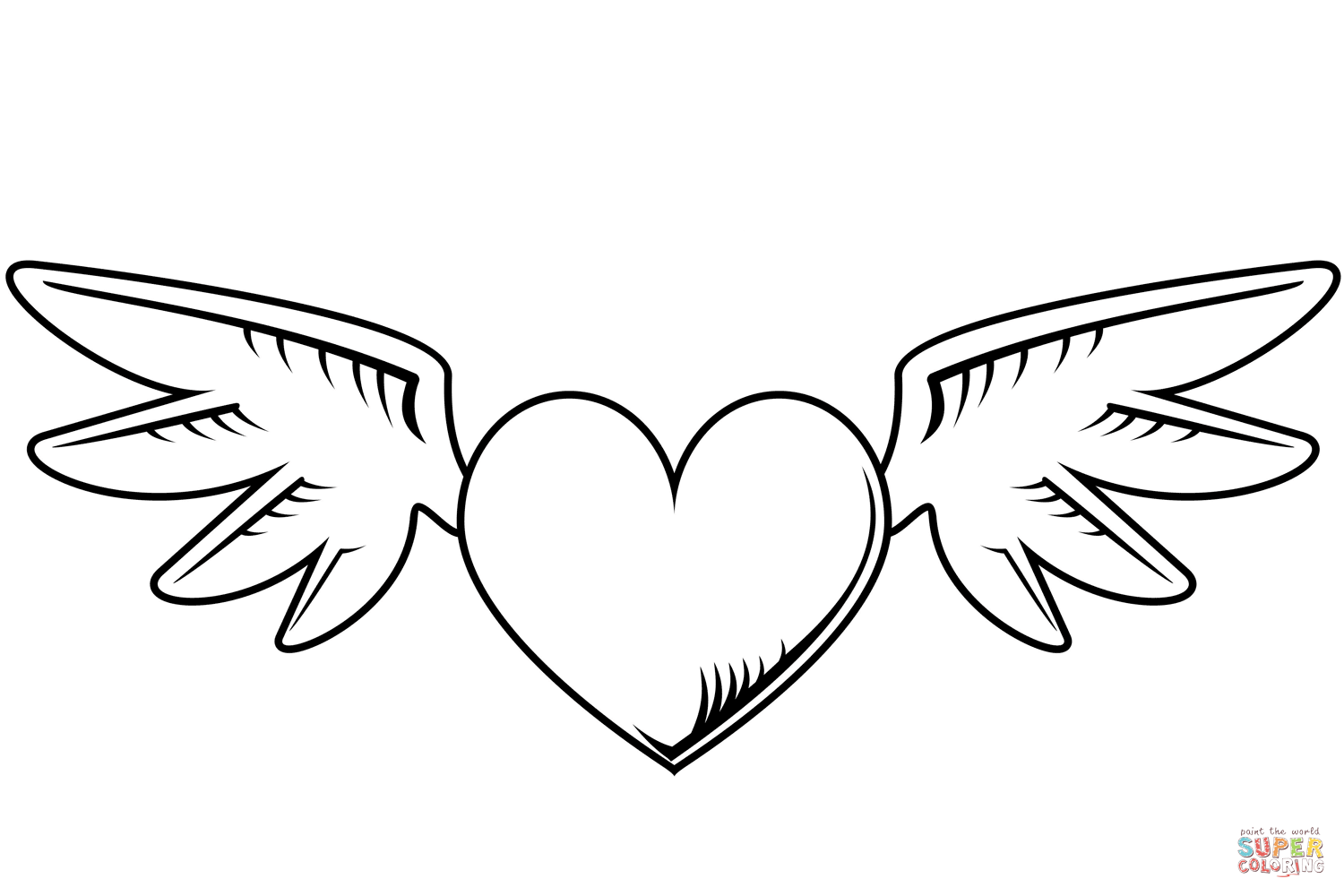 Heart with wings coloring page free printable coloring pages