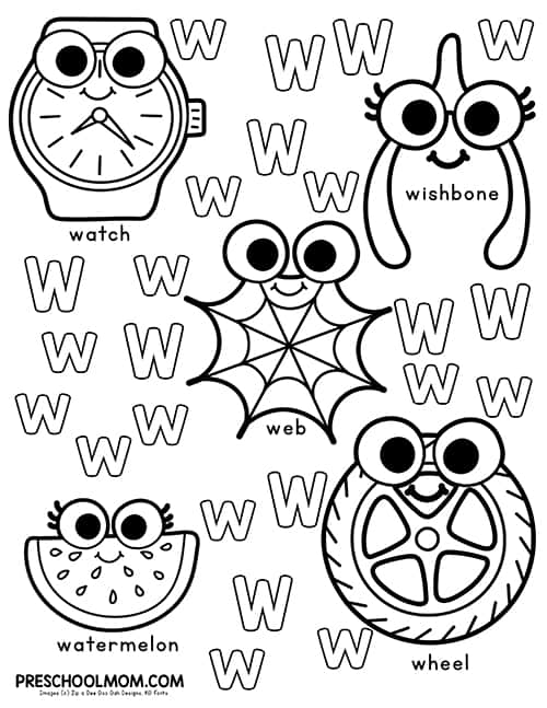 Letter w preschool printables