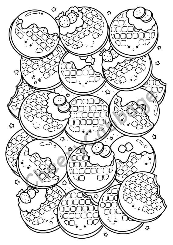 Kawaii food coloring page cute waffle coloring page printable coloring page for kidnand adult