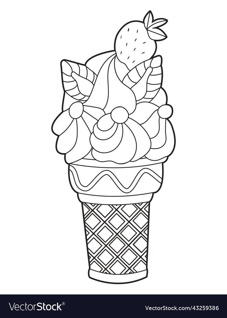 Strawberry ice cream in a waffle cup coloring page