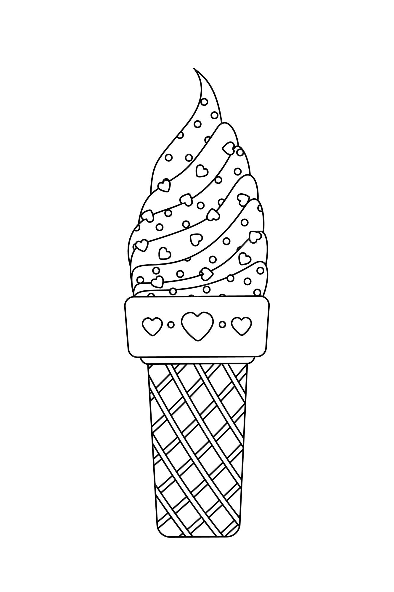 Premium vector coloring page ice cream black and white waffle soft serve with sprinkle outline vector