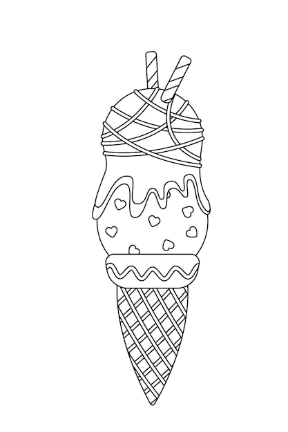 Premium vector ice cream coloring page black and white waffle cone outline vector