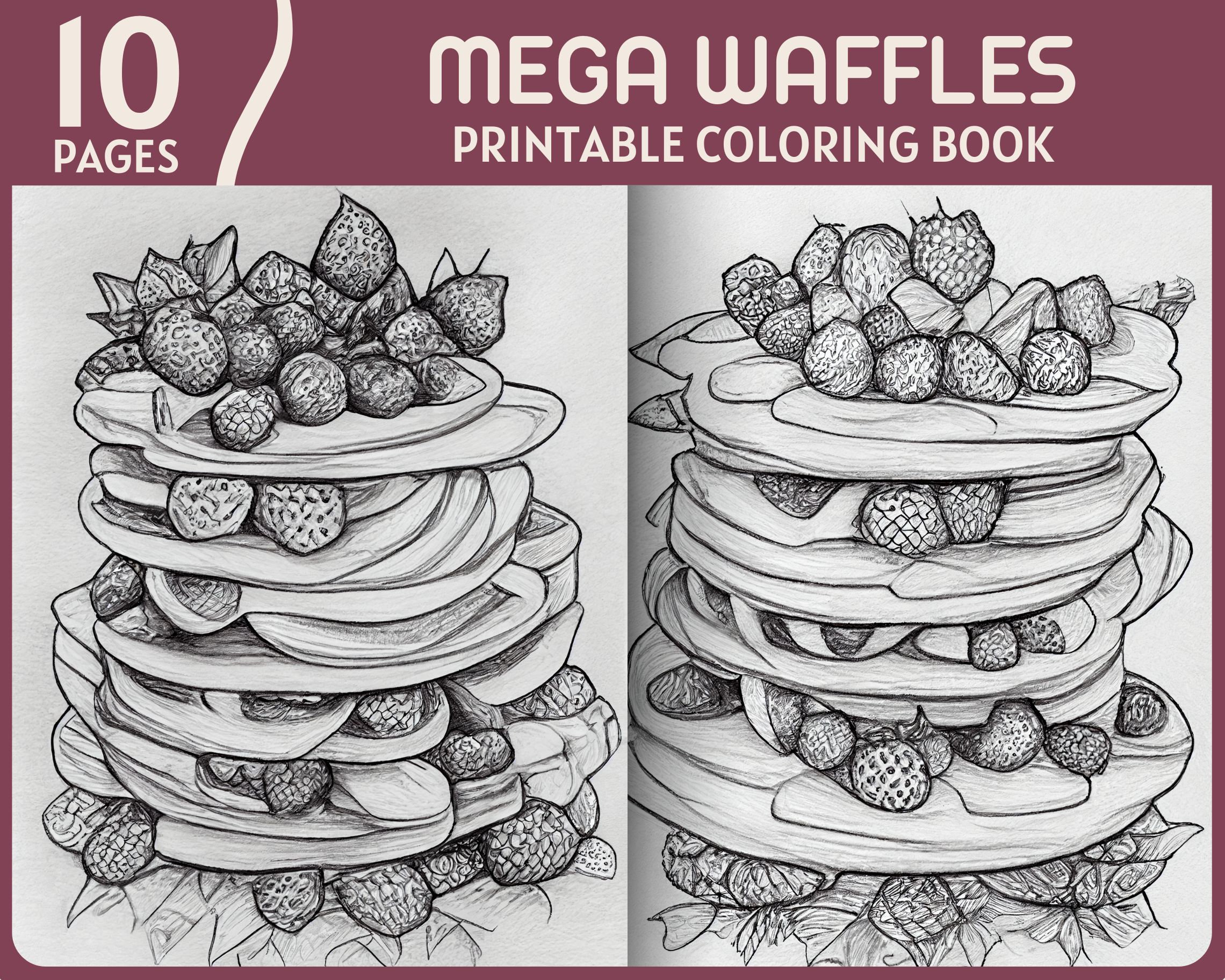 Mega waffles coloring pages yummy huge waffles coloring book waffle illustrations printable coloring book