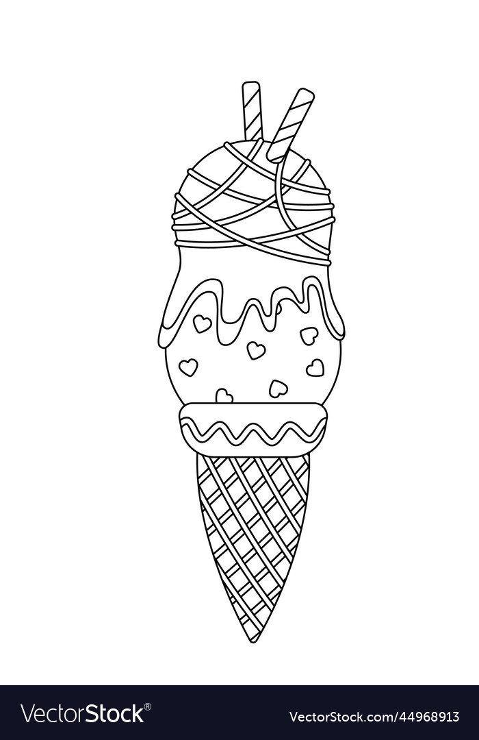 Ice cream coloring page black and white waffle vector image