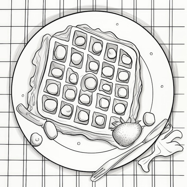 Premium ai image black and white coloring picture of a waffles