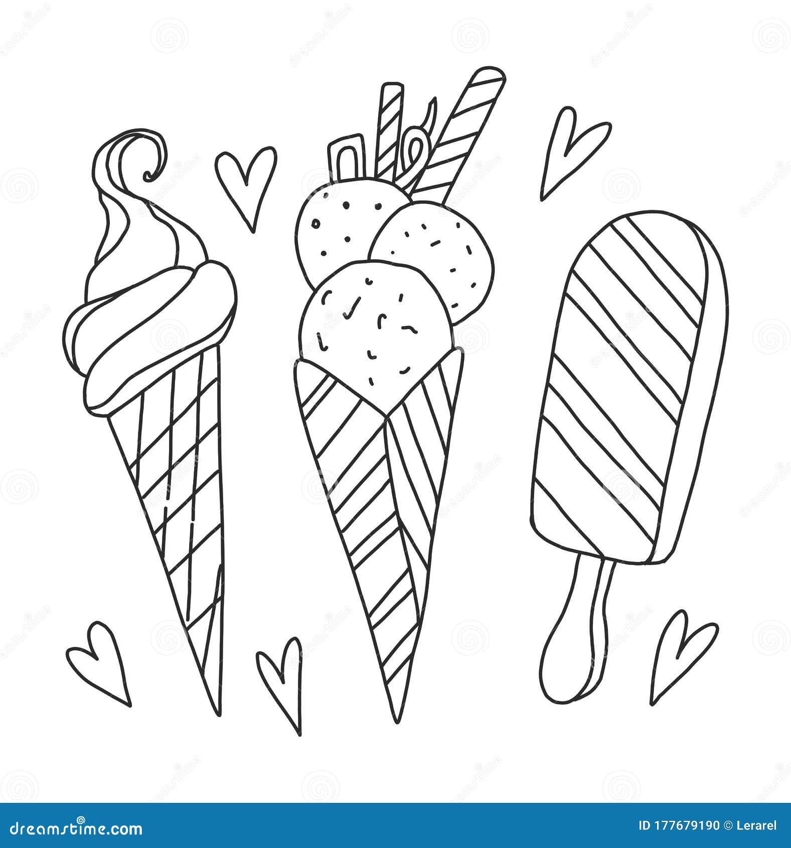 Vector coloring book for adults and children three ice creams stock illustration