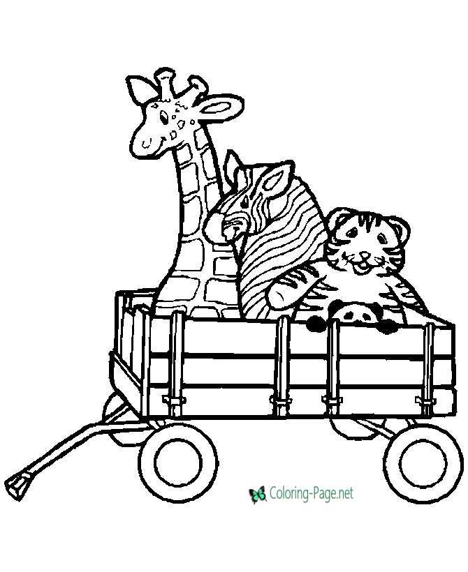 Animals wagon coloring page