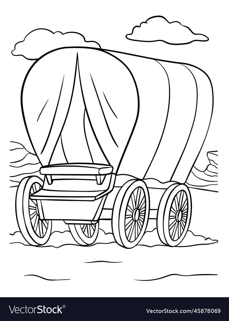 Cowboy covered wagon coloring page for kids vector image