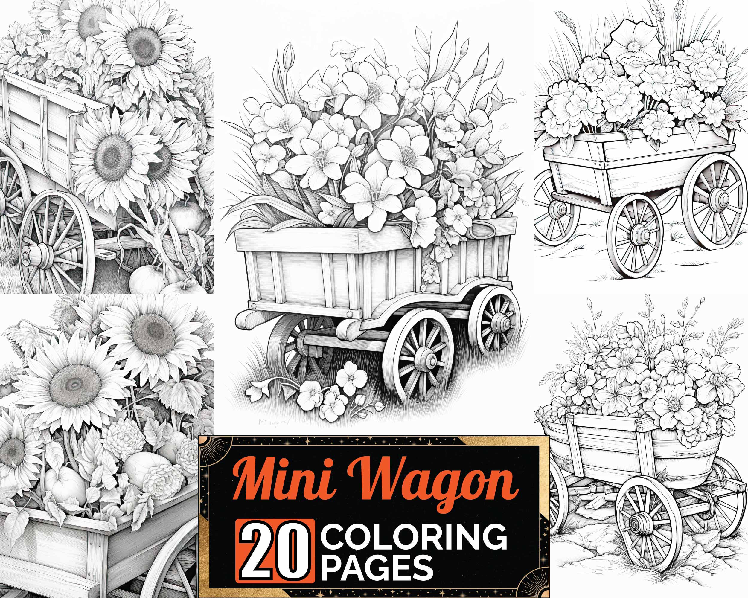 Mini flower wagon coloring pages premium adult kid