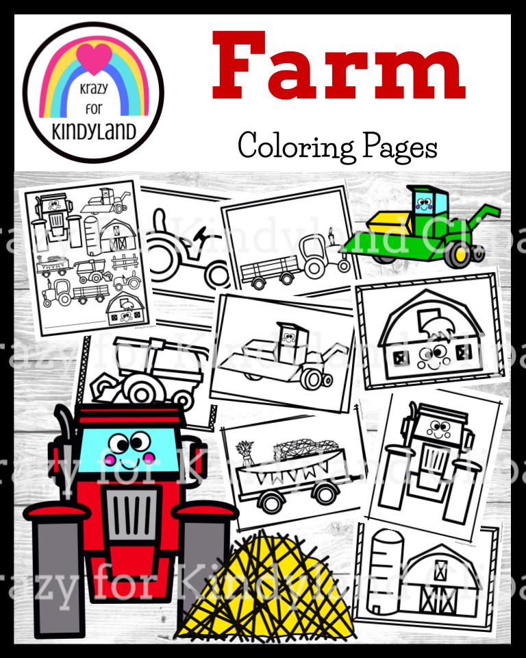 Farm coloring pages booklet barn tractor bine hay wagon lawn mower