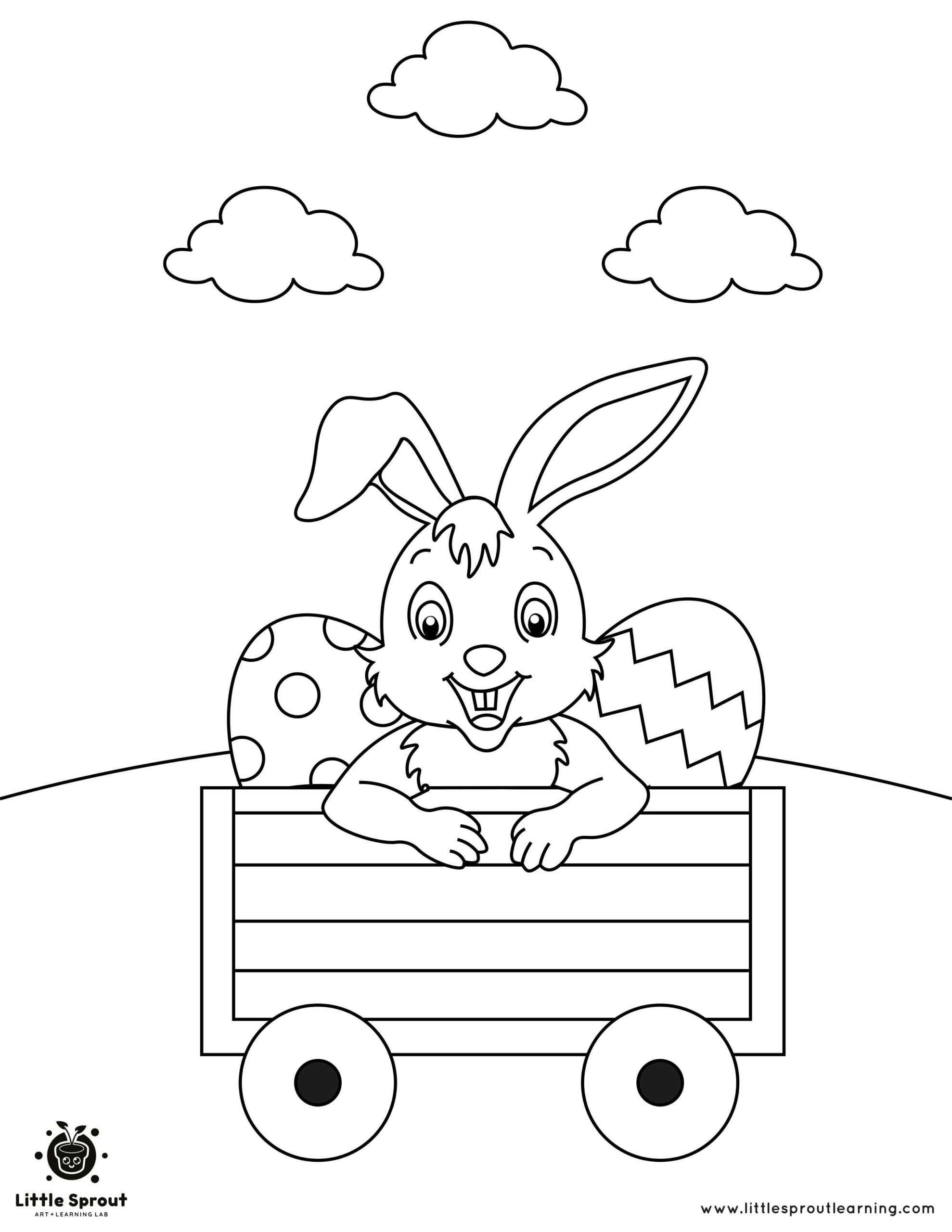 Cute bunny in a wagon easter