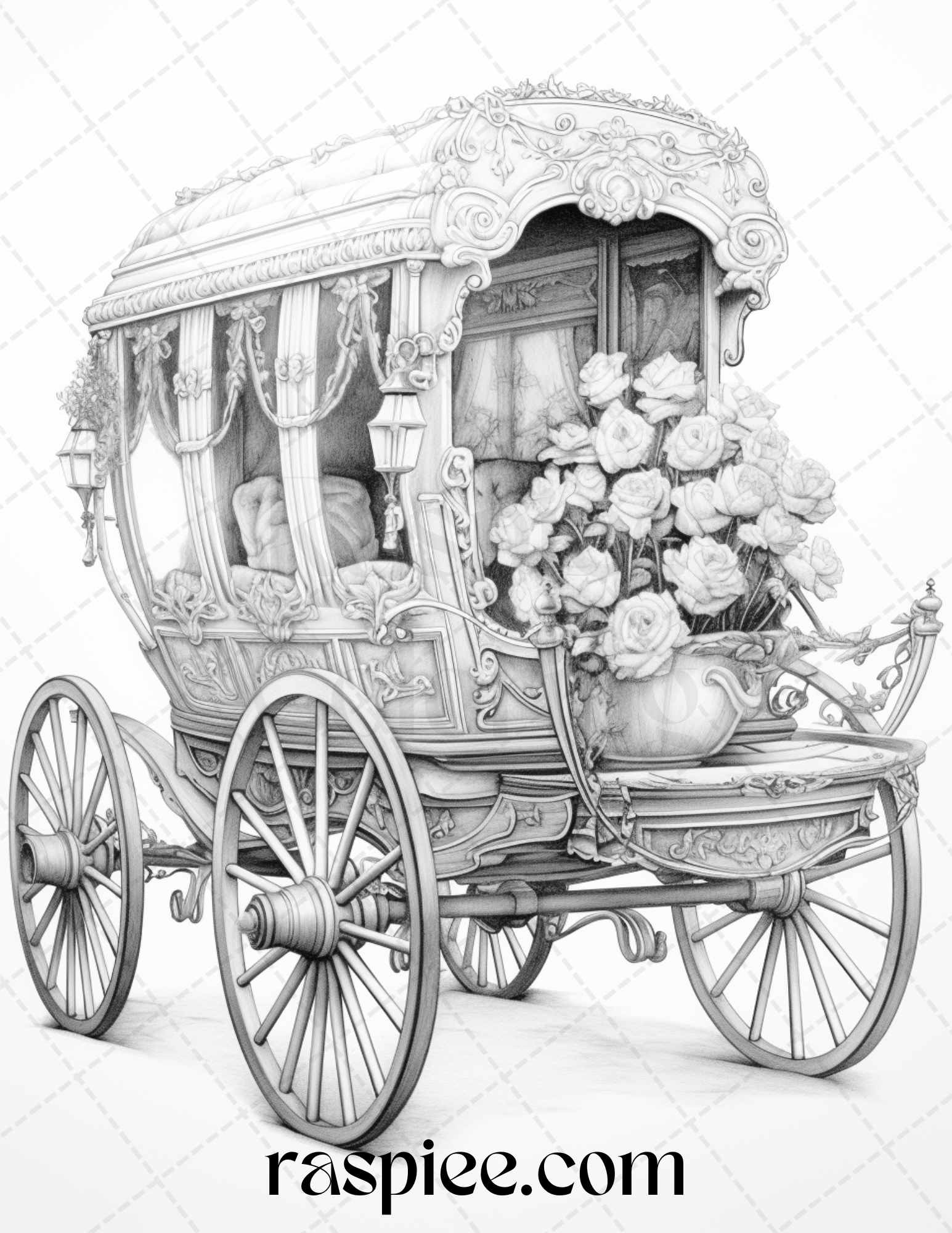 Vintage flower carriage grayscale coloring pages printable for adults â coloring