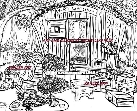 Gypsy wagon coloring page printable