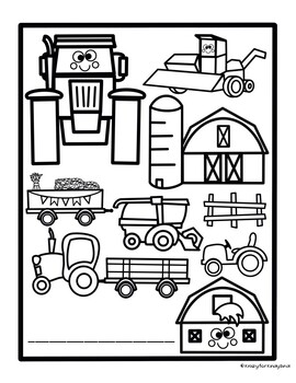 Farm coloring pages booklet barn tractor bine hay wagon lawn mower