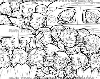 Zombie car park massacre colouring page adult colouring book page one page instant pdf