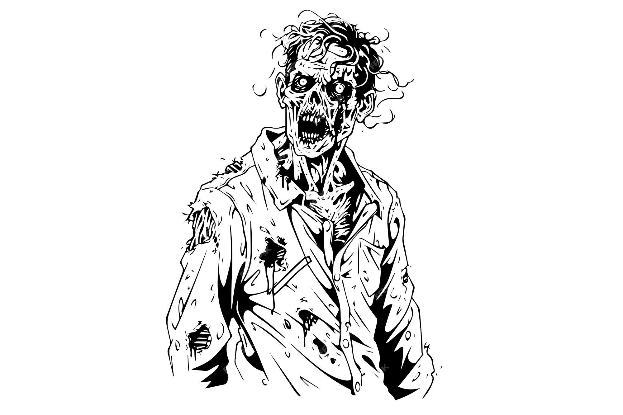 Premium vector zombie ink sketch walking dead hand drawing vector illustration
