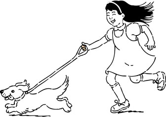 Walking the dog coloring pages kids