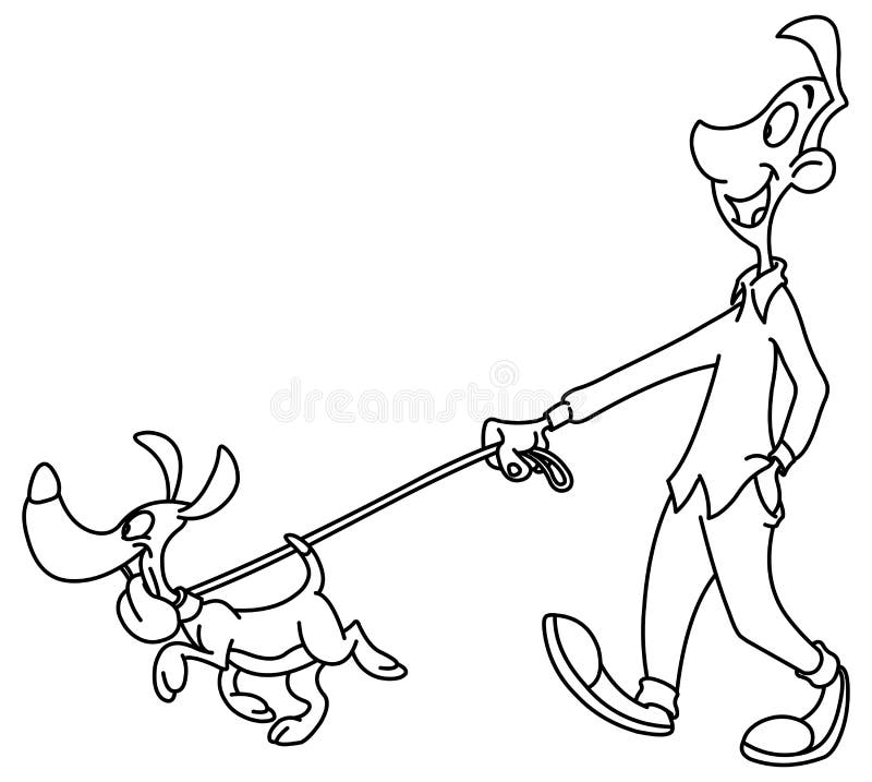 Outlined man walking dog stock vector illustration of drawing