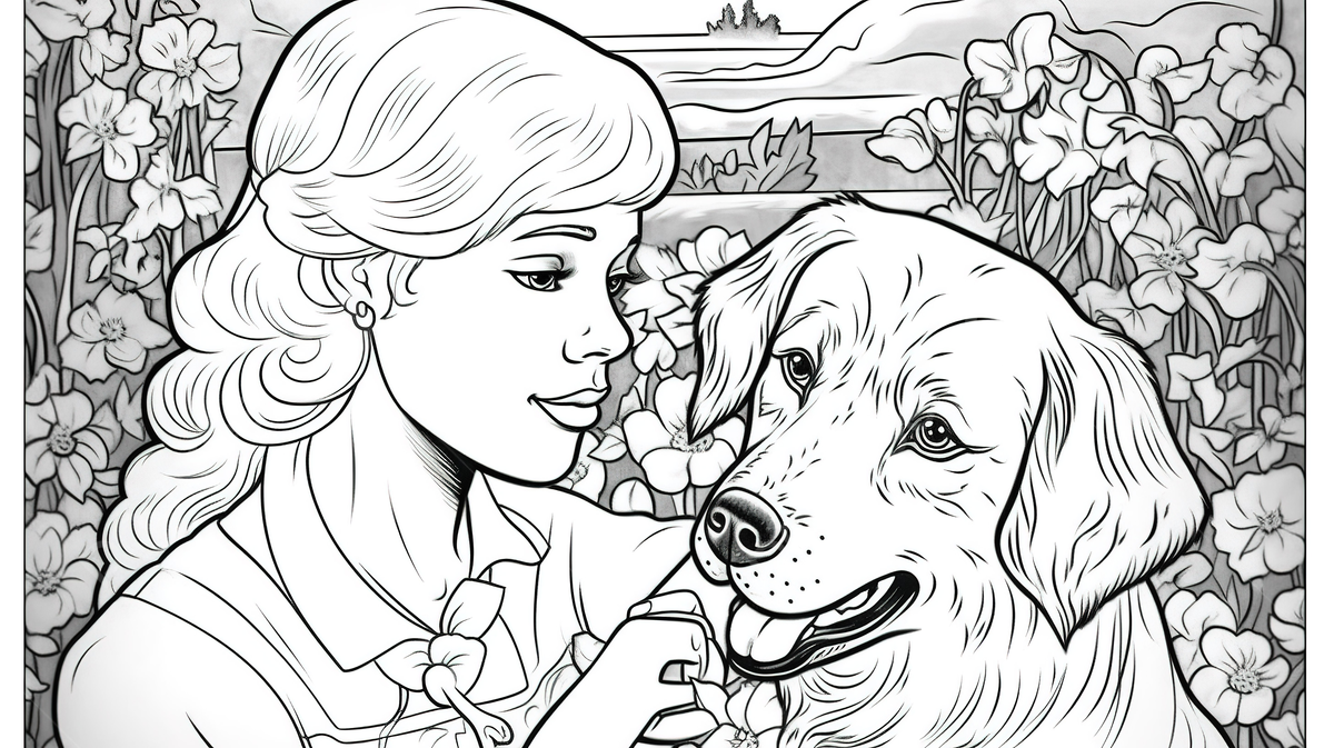 An adult coloring page for a girl who has a dog background picture into coloring page animal art background image and wallpaper for free download