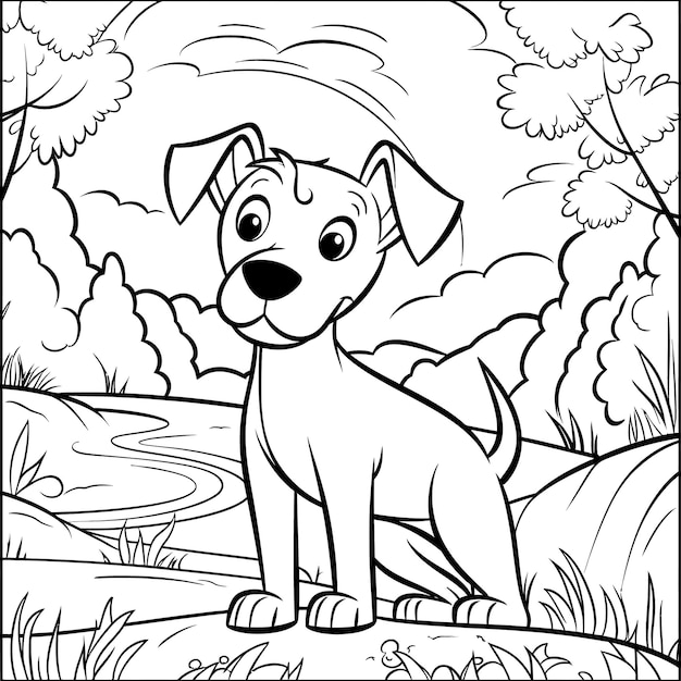 Premium vector cute dog coloring page