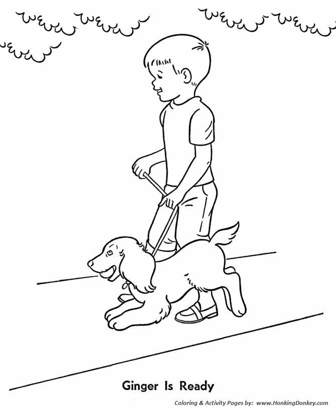 Pet dog coloring pages pet dog on leash coloring pages and activity sheets for pre