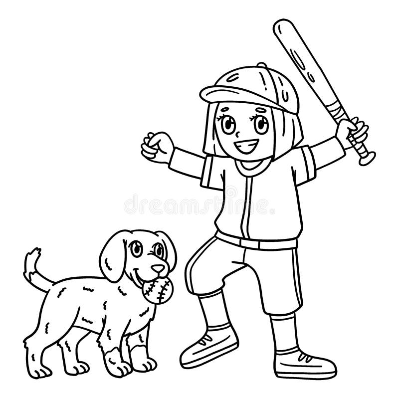 Coloring page girl dog stock illustrations â coloring page girl dog stock illustrations vectors clipart