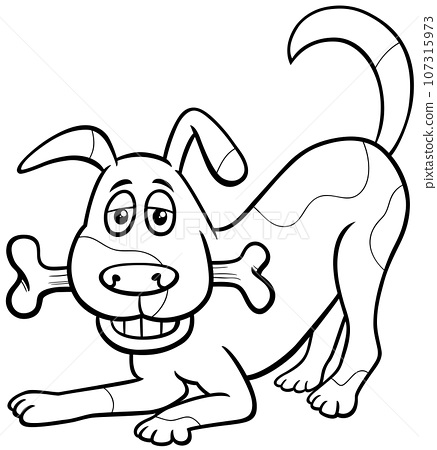 Cartoon dog character with dog bone coloring page