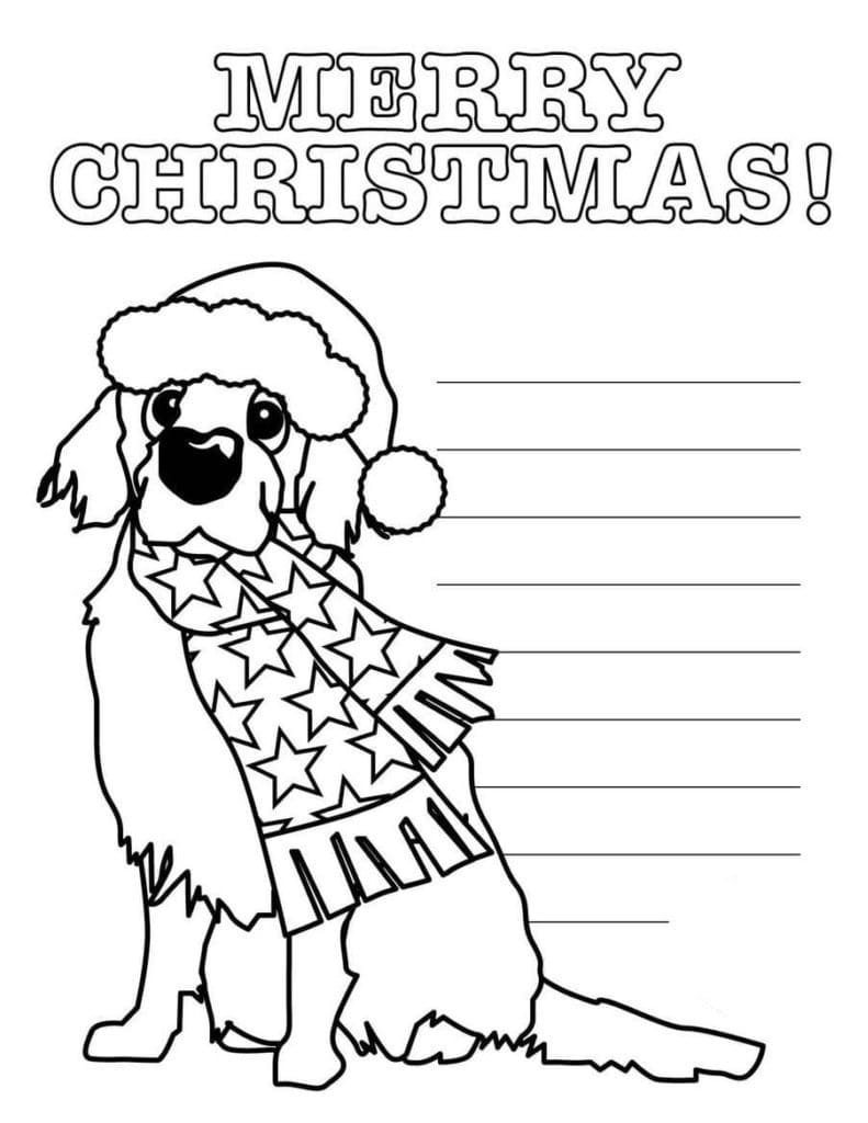 Merry christmas with dog coloring page