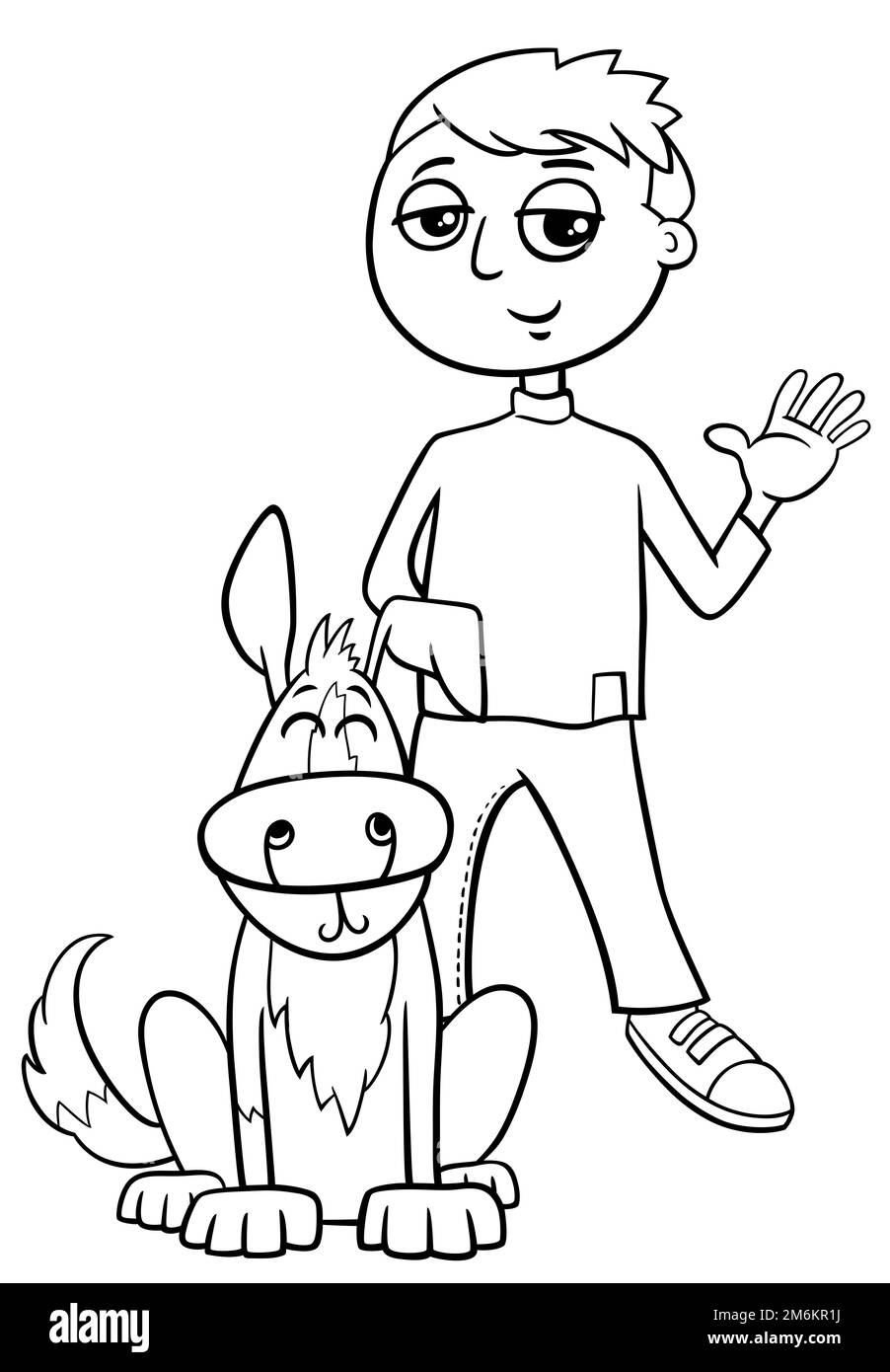 Coloring book boy dog vector hi