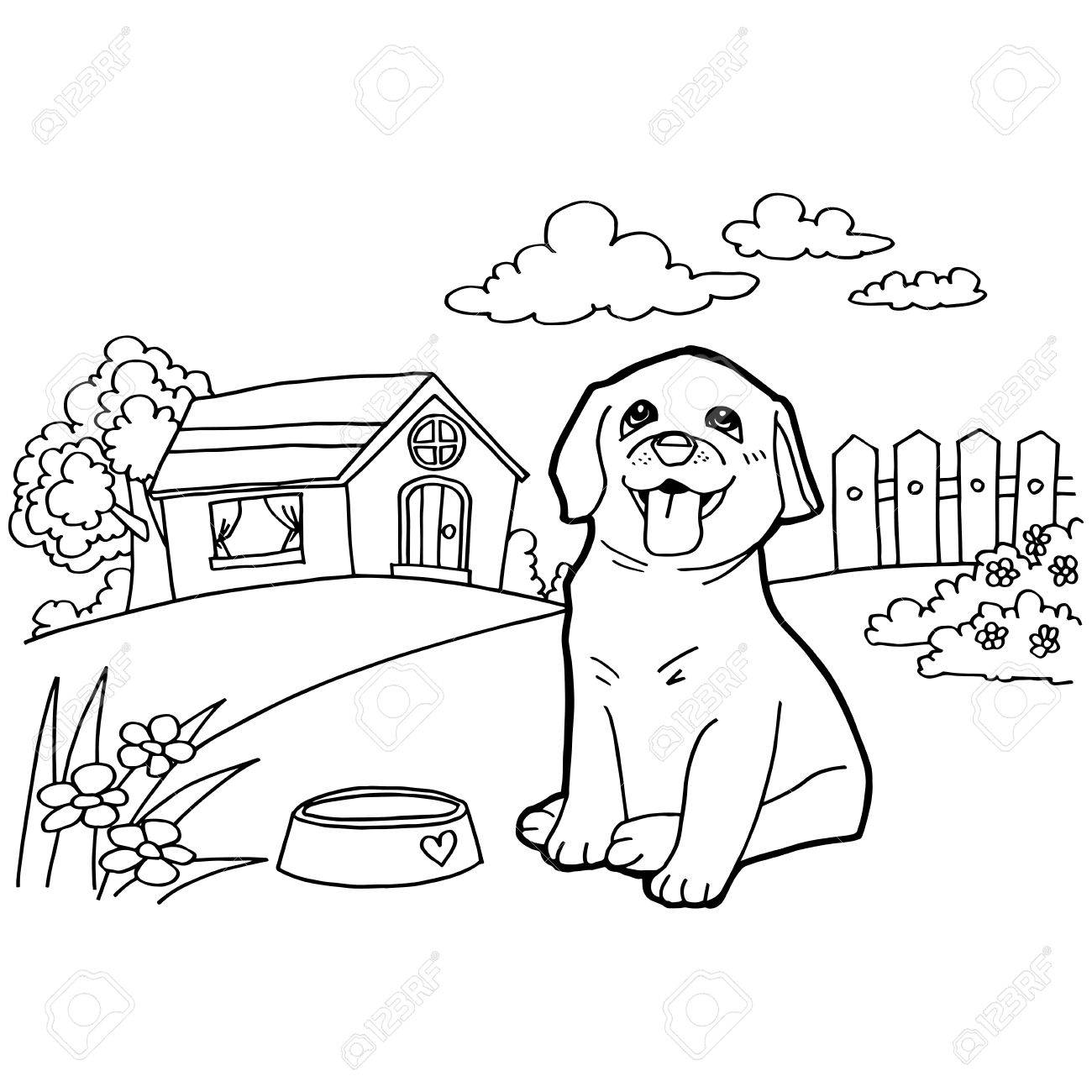 Coloring book with dog and landscape royalty free svg cliparts vectors and stock illustration image