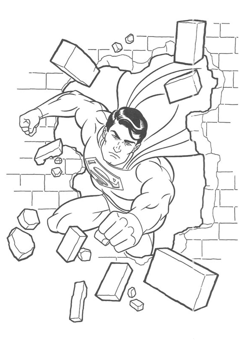 Superhero breaking the wall coloring page