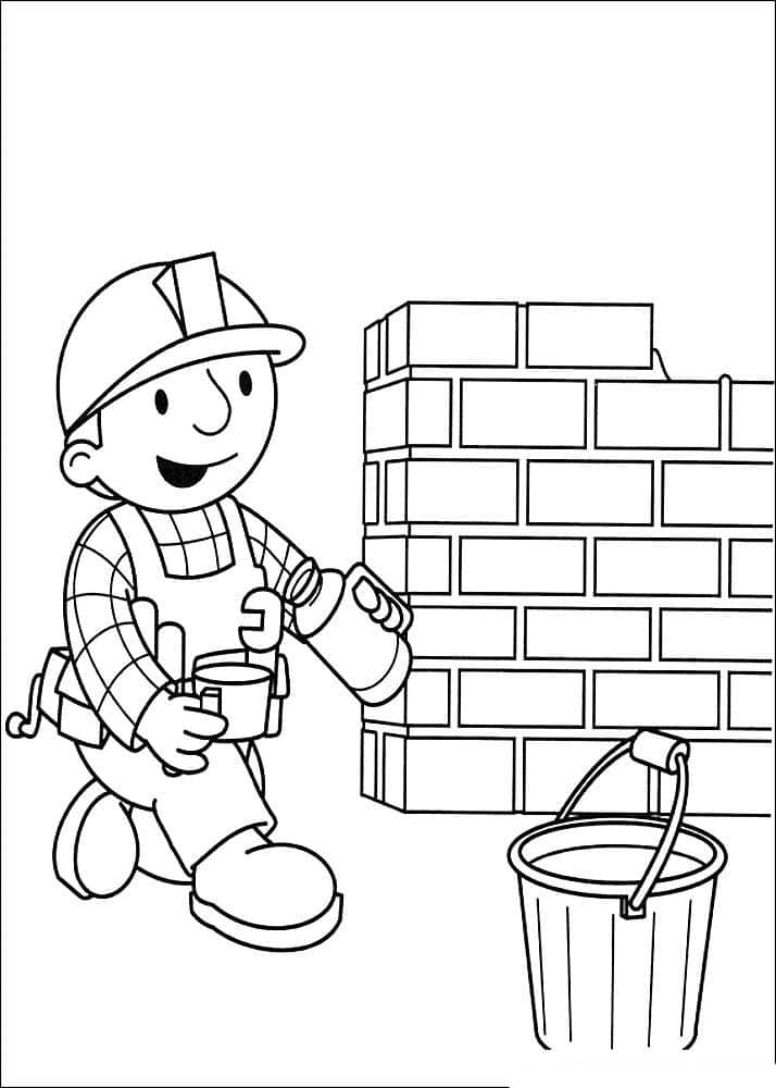 Bob the builder builds a wall coloring page