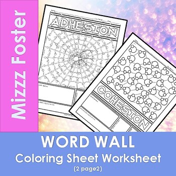 Adhesion cohesion word wall coloring sheets pages by mizzz foster