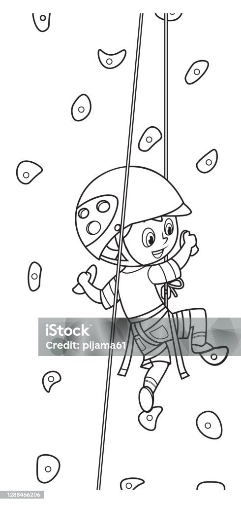 Coloring book boy climbs climbing wall stock illustration