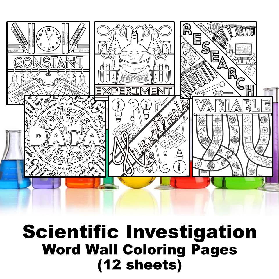Scientific investigation word wall coloring sheets pages made by teachers