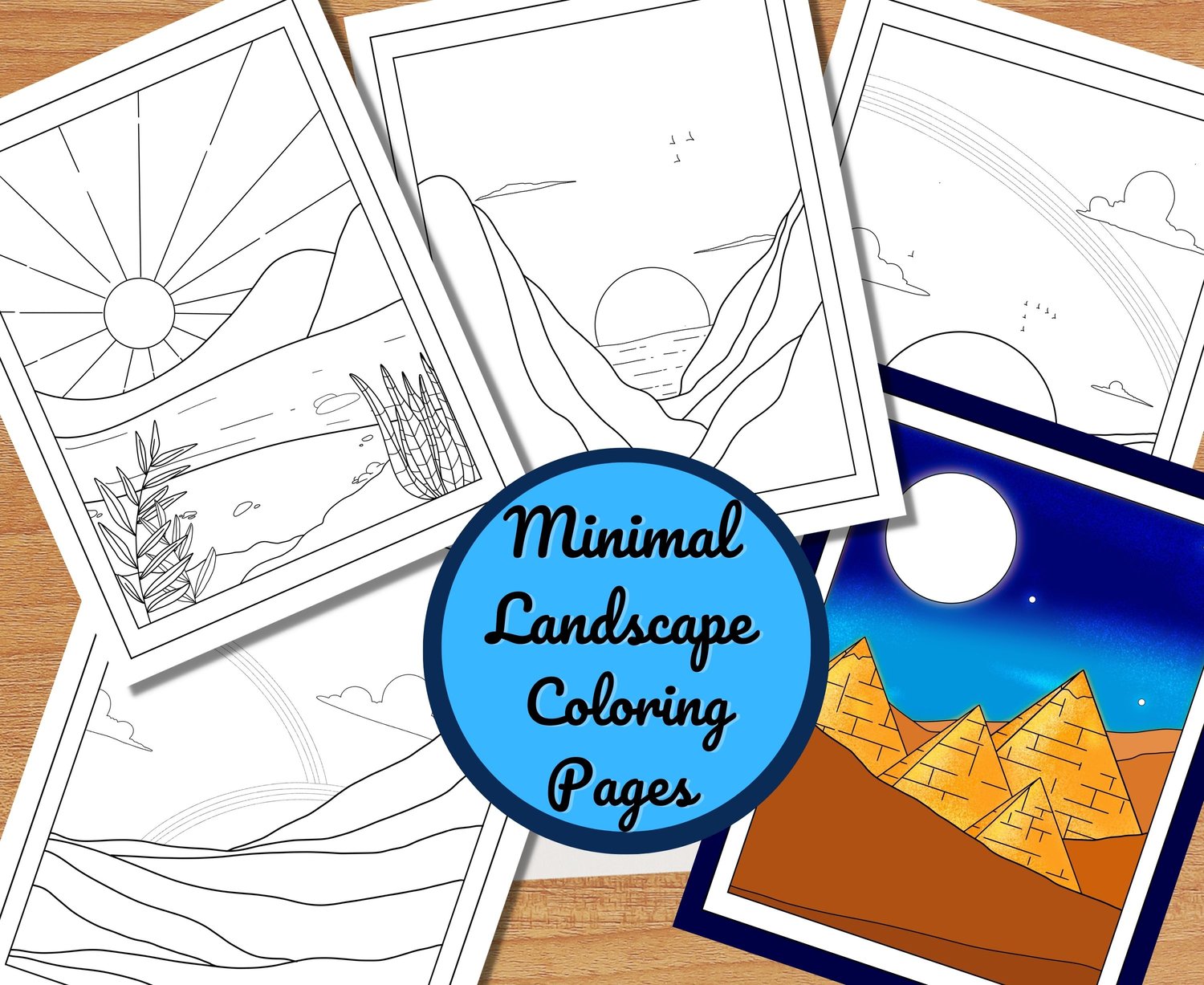 New year minimal landscape coloring pages printable and digital colouring pages for adults procreate coloring png and pdf diy wall decor