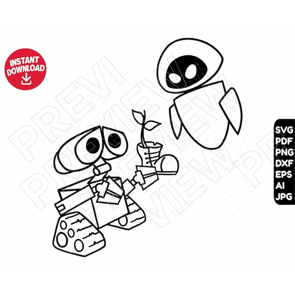 Wall e svg eva clipart dxf png clipart cut file outline si